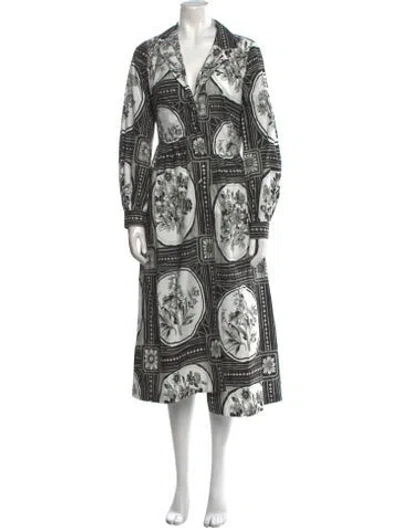 Pre-owned Lela Rose Printed Midi Length Dress In White
