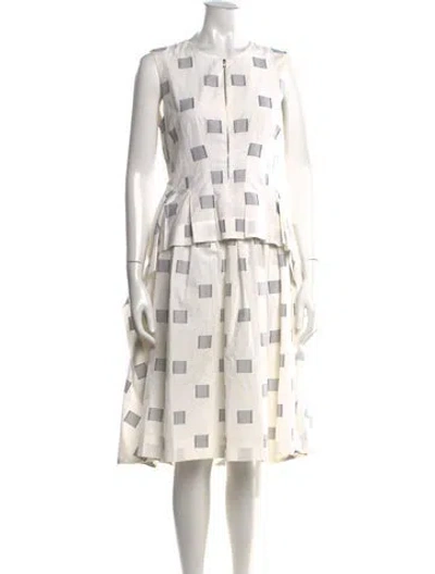 Pre-owned Lela Rose Printed Midi Length Dress In White