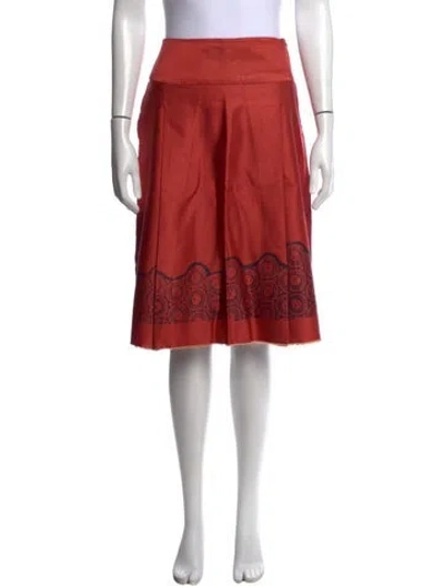Pre-owned Lela Rose Printed Midi Length Skirt In Orange