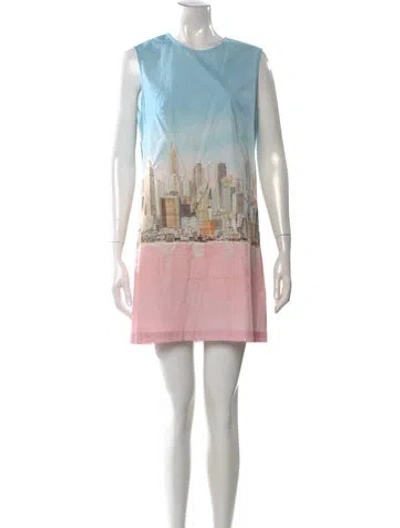 Pre-owned Lela Rose Printed Mini Dress In Blue