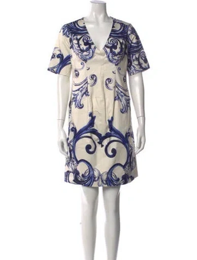 Pre-owned Lela Rose Printed Mini Dress In Blue