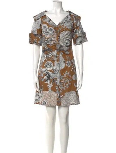 Pre-owned Lela Rose Printed Mini Dress In Brown