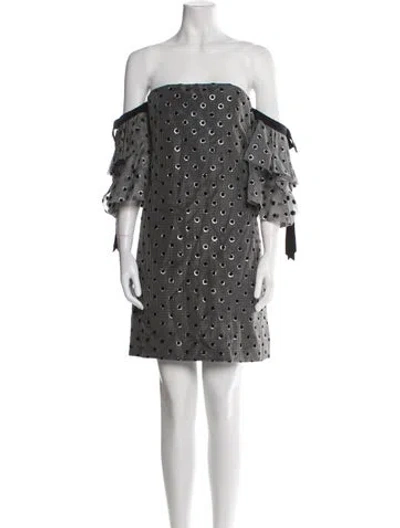 Pre-owned Lela Rose Printed Mini Dress In Gray