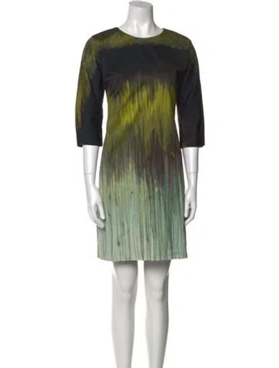 Pre-owned Lela Rose Printed Mini Dress In Green