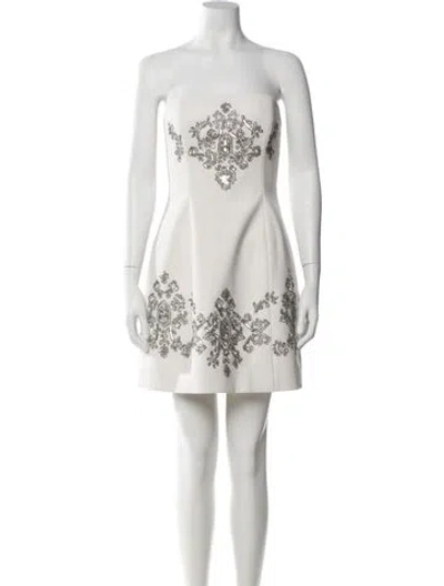 Pre-owned Lela Rose Printed Mini Dress In White