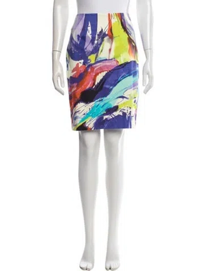 Pre-owned Lela Rose Printed Mini Skirt In White