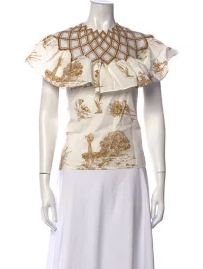 Pre-owned Lela Rose Printed Off-the-shoulder Blouse In Neutrals