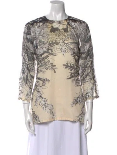Pre-owned Lela Rose Printed Scoop Neck Blouse In Neutral