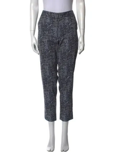 Pre-owned Lela Rose Printed Straight Leg Pants In Blue