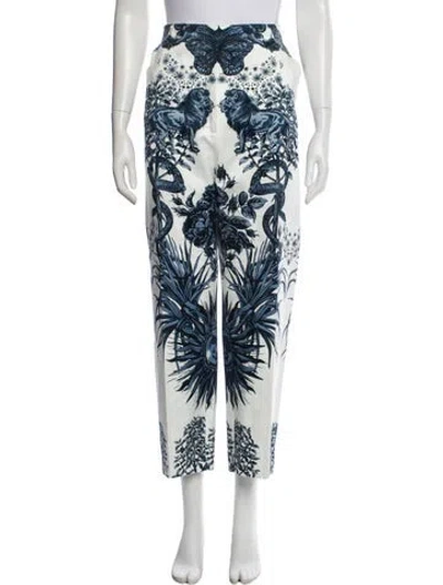 Pre-owned Lela Rose Printed Straight Leg Pants In Blue