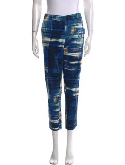 Pre-owned Lela Rose Printed Straight Leg Pants In Blue