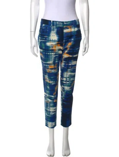 Pre-owned Lela Rose Printed Straight Leg Pants In Blue