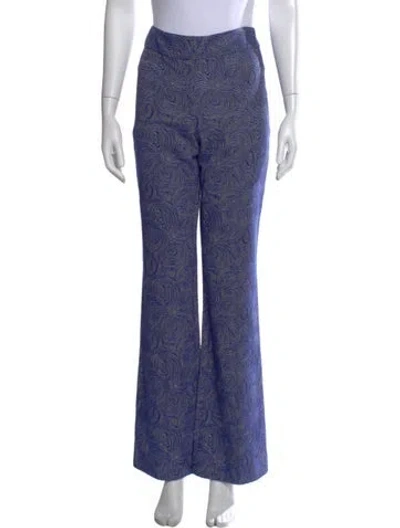 Pre-owned Lela Rose Printed Wide Leg Pants In Blue