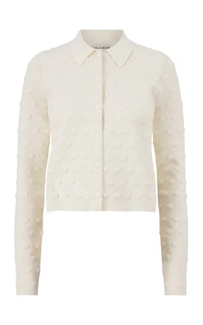 Lela Rose Pucker Dot Knit Cardigan In Ivory