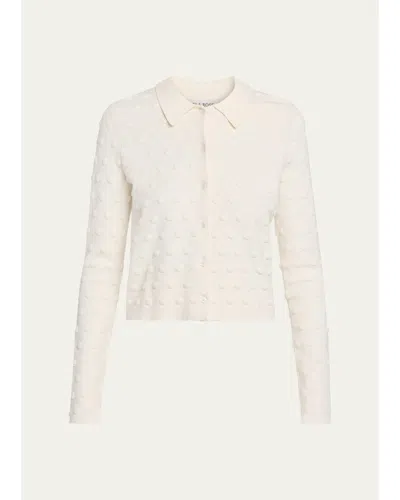 Lela Rose Pucker Dot Knit Collared Cardigan In Cream