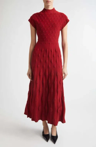 Lela Rose Pucker Dot Knit Midi Dress In Red