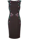 Lela Rose Purple Floral Embroidered Auburn Sheath Midi Dress In Gray