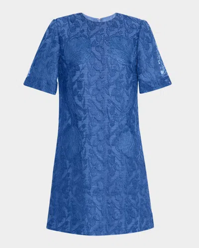 Lela Rose Rachel Tulip Lace Short-sleeve Mini Tunic Dress In Cornflower
