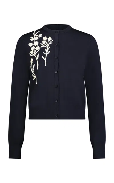 Lela Rose Raffia Embroidered Cardigan In Black