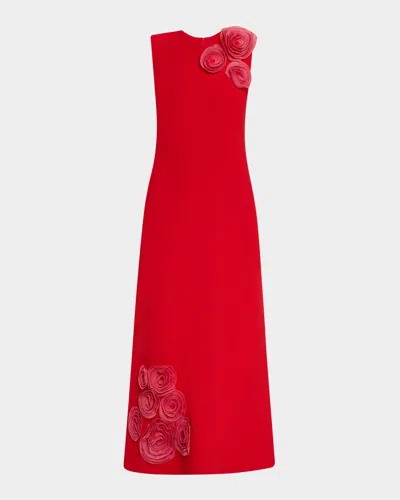 Lela Rose Rose Applique Sleeveless Knit Midi Dress In Poppy