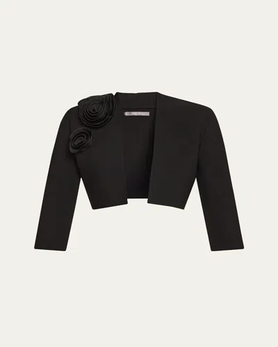 Lela Rose Rose Detail Knit Bolero Jacket In Black