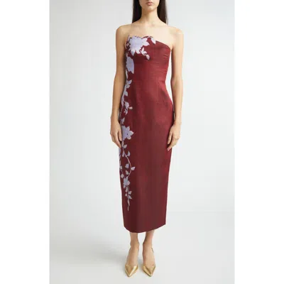 Lela Rose Rose Engineered Brocade Strapless Column Dress In Brown
