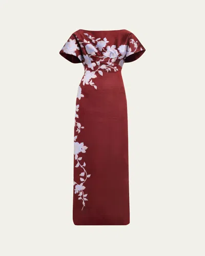 Lela Rose Rose Fil Coupe Empire-waist Column Gown In Burgundy