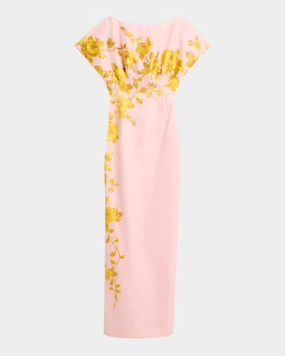 Lela Rose Rose Fil Coupe Empire-waist Column Gown In Pink