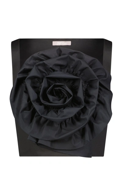 Lela Rose Rosette-detailed Cotton Poplin Crop Top In Black