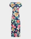 Lela Rose Ruched Sheath In Printed Crepe