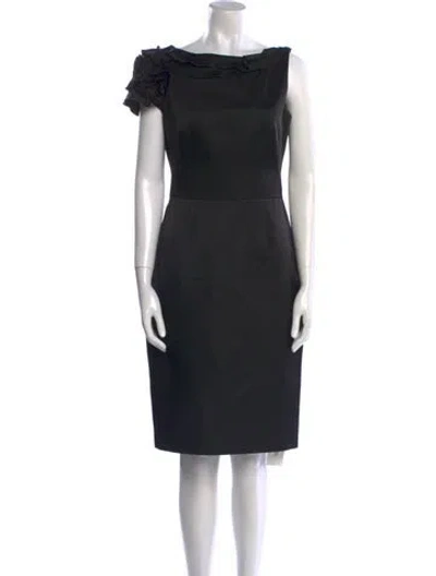 Pre-owned Lela Rose Satin Knee-length Dress In Black