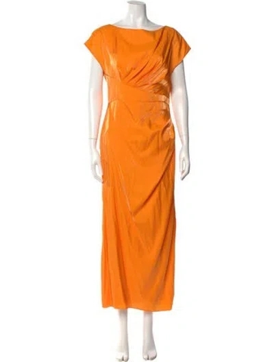 Pre-owned Lela Rose Satin Long Dress In Orange