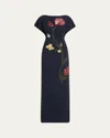 Lela Rose Savannah Sequined Floral Embroidered Empire Gown In Blue