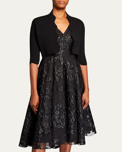 Lela Rose Scalloped Bolero Cardigan In Black