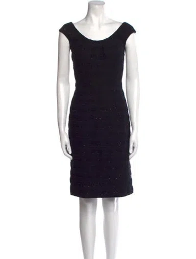 Pre-owned Lela Rose Scoop Neck Knee-length Dress In Black