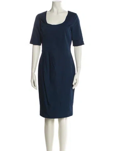 Pre-owned Lela Rose Scoop Neck Knee-length Dress In Blue