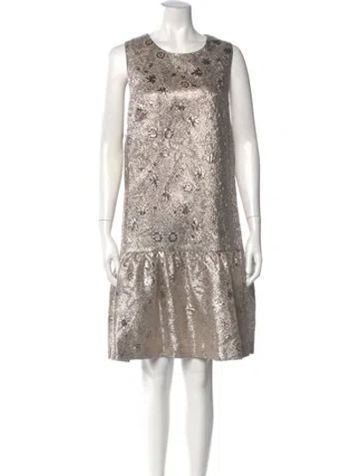 Pre-owned Lela Rose Scoop Neck Knee-length Dress In Neutral