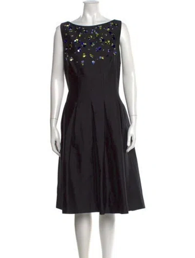 Pre-owned Lela Rose Scoop Neck Midi Length Dress In Black