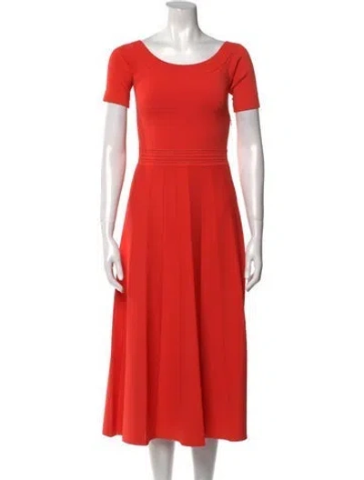 Pre-owned Lela Rose Scoop Neck Midi Length Dress In Orange