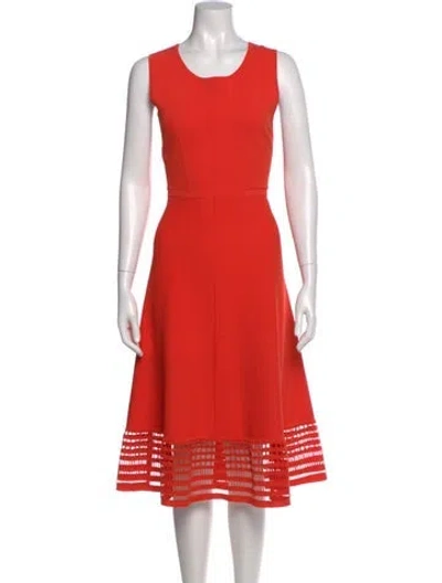 Pre-owned Lela Rose Scoop Neck Midi Length Dress In Red