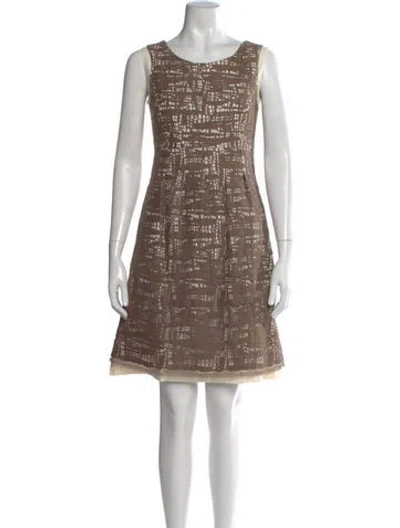 Pre-owned Lela Rose Scoop Neck Mini Dress In Brown