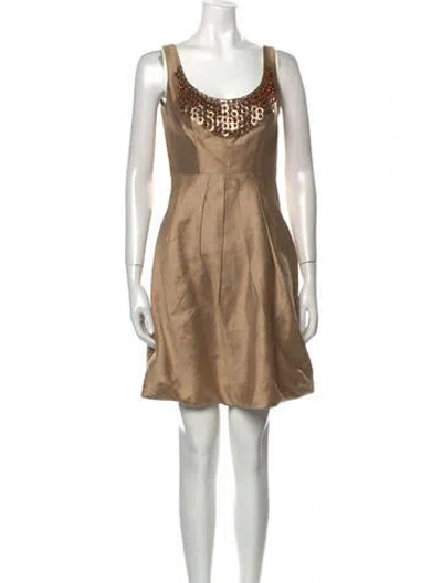 Pre-owned Lela Rose Scoop Neck Mini Dress In Neutral