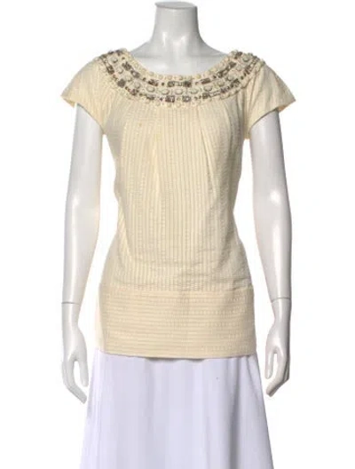 Pre-owned Lela Rose Scoop Neck Short Sleeve Top In Neutral