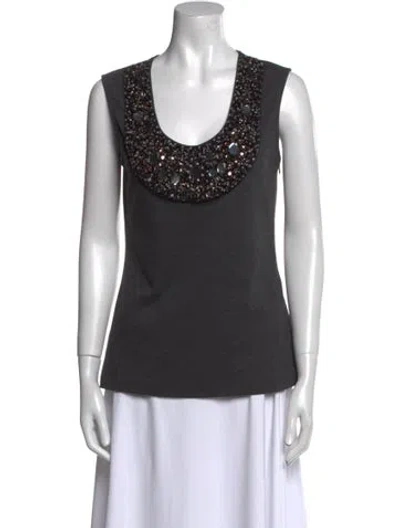 Pre-owned Lela Rose Scoop Neck Sleeveless Top In Gray