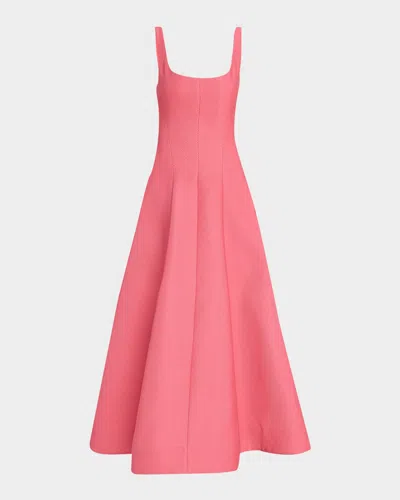 Lela Rose Scoop-neck Textured Satin Sleeveless Midi Dress In Pink