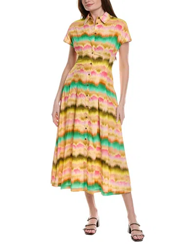 Lela Rose Sunset Pleated Short-sleeve Midi Shirtdress In Brown