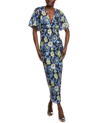 Lela Rose Sequin Embroidered Column Gown In Blue