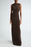 Lela Rose Sequin Embellished Column Gown In Chestnut