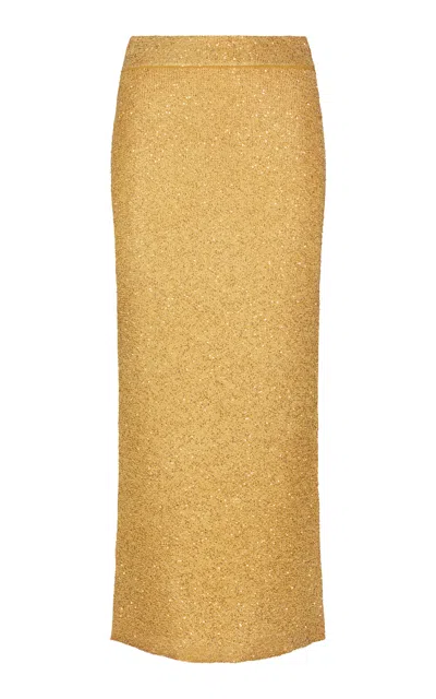 Lela Rose Sequin Merino Wool-blend Pencil Skirt In Gold