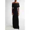 Lela Rose Sequin Off The Shoulder Knit Gown In Black